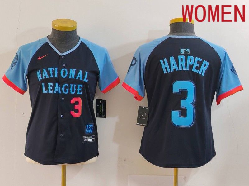 Women Philadelphia Phillies #3 Harper Blue All star 2024 Nike MLB Jersey style 3->women mlb jersey->Women Jersey